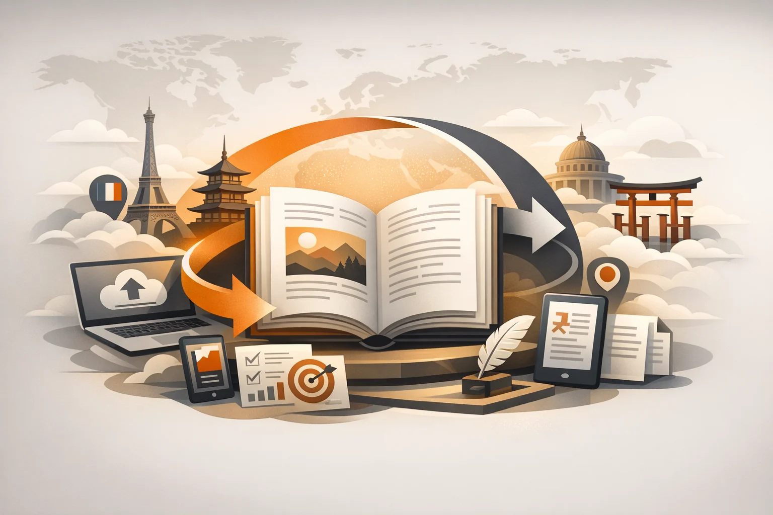 Indie author uploading a manuscript to the Bookshift translation platform on a laptop