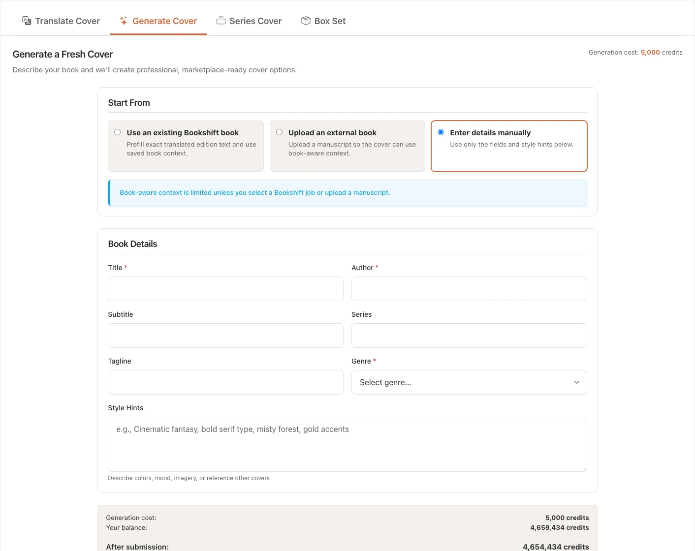 Book-aware cover generation workflow