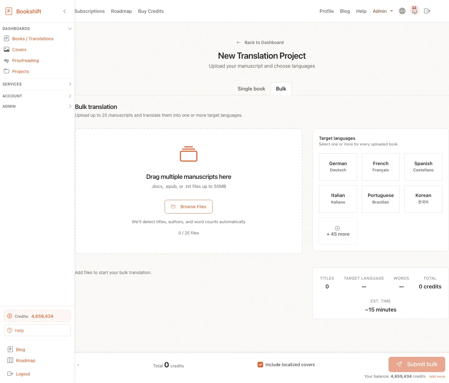 Bulk translation upload and review cards
