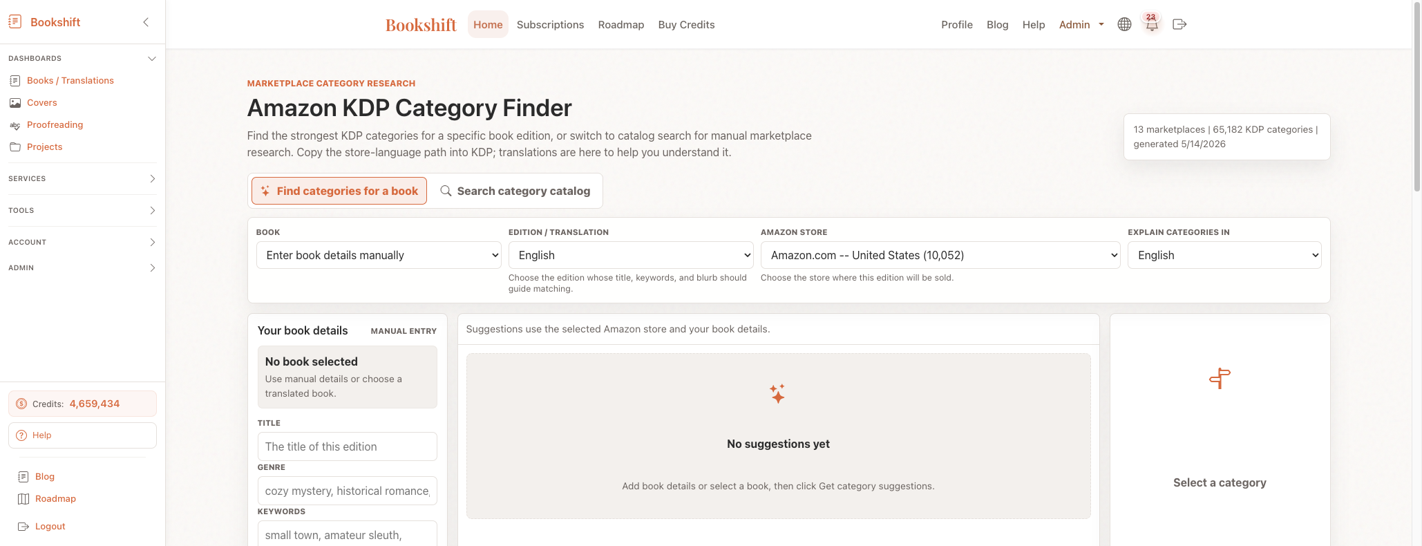 Bookshift KDP Category Finder book mode