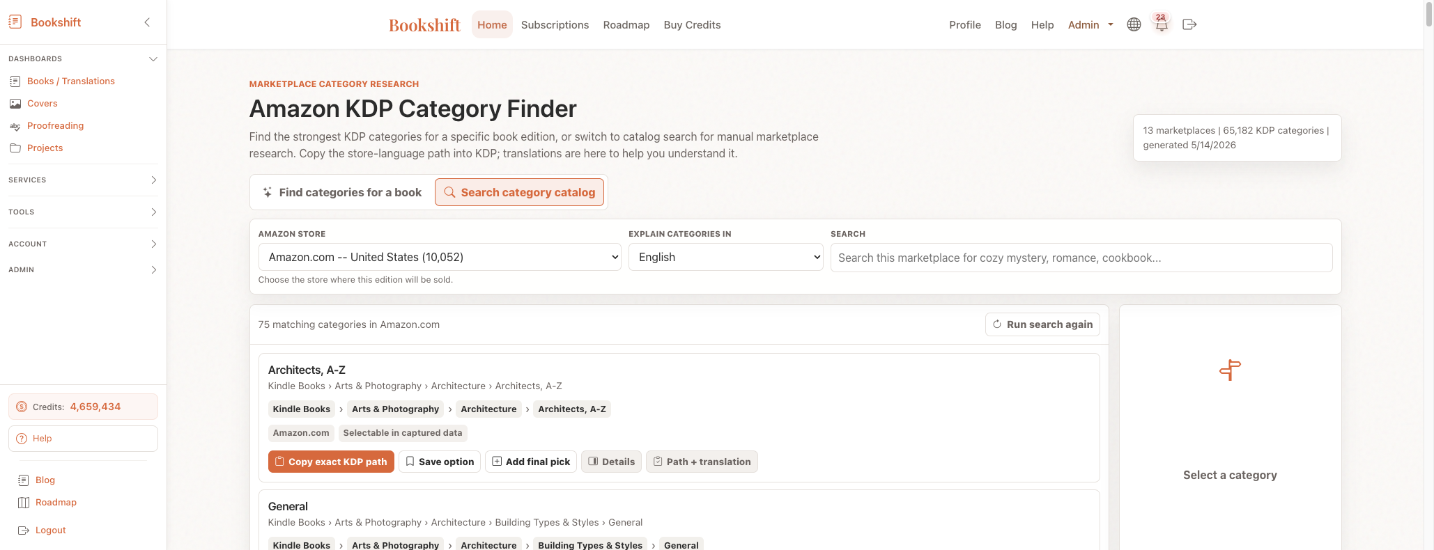 Bookshift KDP Category Finder search mode