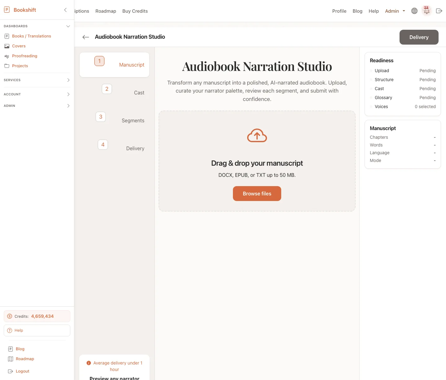 Audiobook job setup and chapter review
