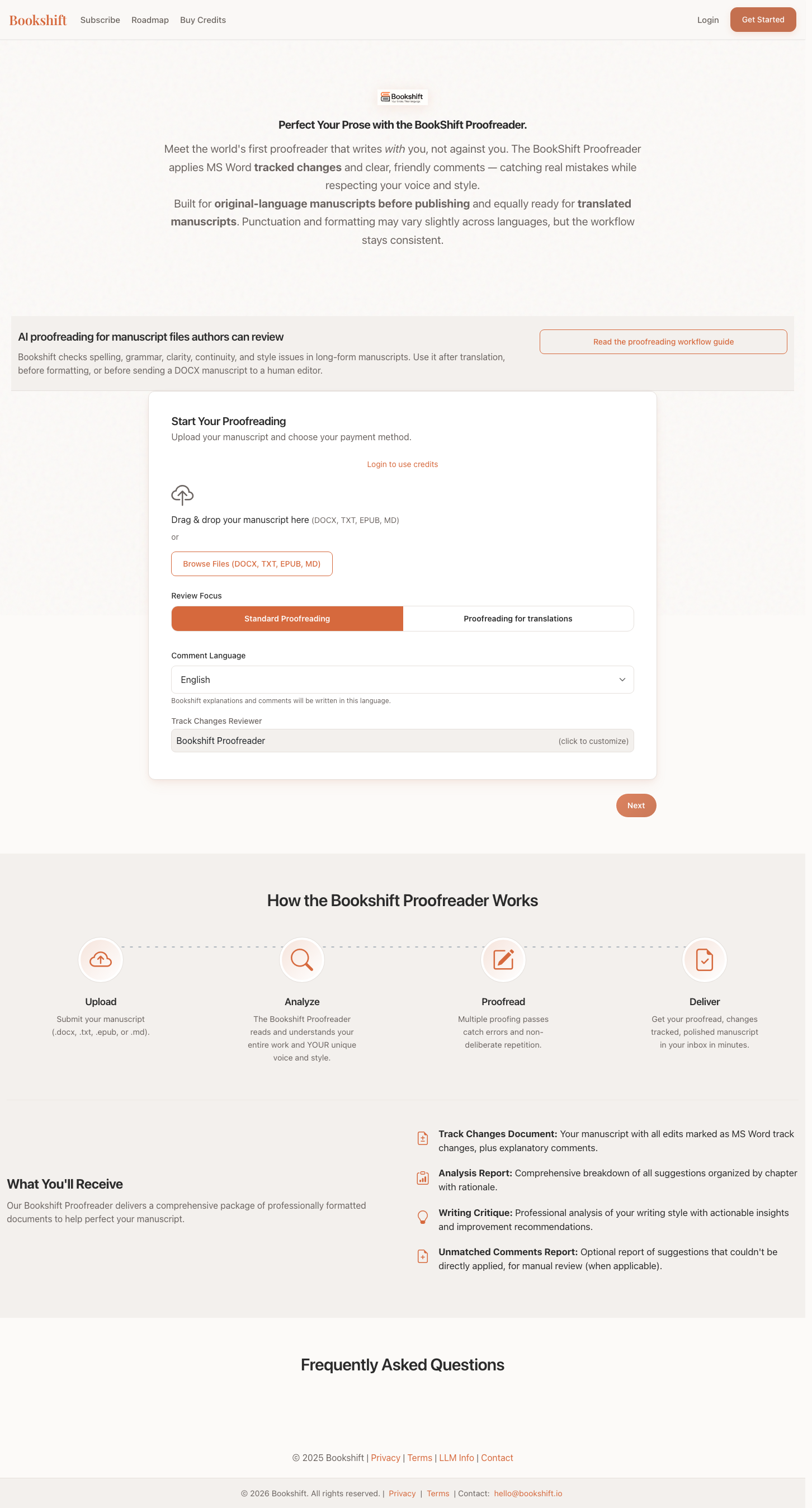 BookShift proeflees-uploadpagina voor manuscriptbestanden